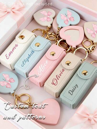 1pc Women's Makeup Keychain, Solid Color PU Leather Lipstick Holder With Heart-Shaped Mirror, Heart-Shaped Bag Charm Fashion Keychain Pendant, Stylish Durable Customizable Reusable Multifunctional, Suitable For Party, Wedding, Dance, Valentine's Day Or New Year Gift For Family, Friends, Girlfriend