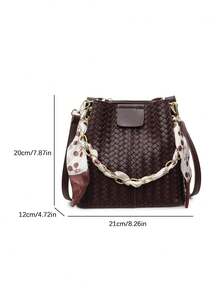 高端百搭水桶包，时尚纯色单肩包，复古小众设计，女士单肩包，适合工作、通勤、日常出行、购物和约会。 - 咖啡 - 查看 6