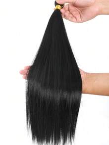 1束和3束装14"16"18"22"26"黑色直发接发,40% Yaki纹理自然黑色直发合成纤维,女士DIY发型 - 黑色 - 查看 6