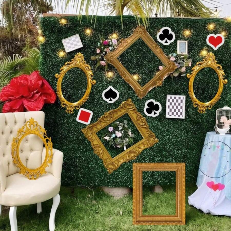 Soulchen 20 Pcs Wonderland Tea Party Decoration Hanging Banner Retro Photo Frame Wonderland Garland Decoration Background For Birthday Baby Shower Party Supplies - ColorG - 查看 1