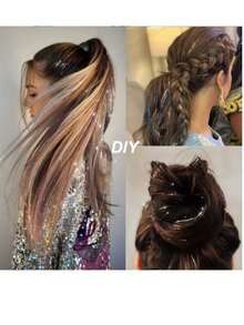 12Pcs Sparkling Hair Tinsel Extensions Clips, 19.6" Glitter Strands, Heat-Resistant Shiny Fairy Hair Accessories For Women, Vacation Style, For All Ages 14+