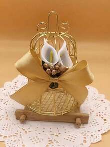 1pc European Style Gold Hollow Iron Bell Wedding Candy Box, Bird Cage Shaped Metal Tin Box, Wedding Supplies & Favors - Multicolor - View 1