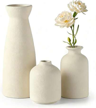 Jarrones de Cerámica: Jarrones Decorativos, 3 Piezas Floreros Decorativos para Mesa - Decoración Hogar, Mesa de la Boda, Fiesta, Escritorio, Sala de Estar, Dormitorio de Oficina (Blanco)
