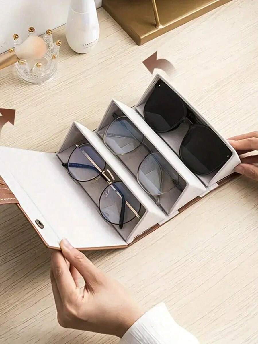 3 Slots Travel Glasses, Foldable Hanging Glasses Rack Organizer, PU Leather Eyewear Holder Holder Organizer Eyeglass Protective Glasses Bag Travel Outdoor Gifts Travel Accessories Glasses Bag School Supplies Travel Essentials Accessories Back To School Dorm Essentials Makeup Bag Make Up Bag Holiday Essentials Cosmetic Bag Makeup Bags Makeup Pouch Makeup Organizer Holiday Winter 2024 Make Up Organizer Makeup Storage - màu nâu - Xem 1
