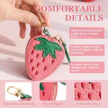 Mini Fruit Coin Purse Keychain Cute Small Change Purse Bag Charms For Handbag Leather Strawberry Coin Pouch For Women - 粉色 - 查看 5