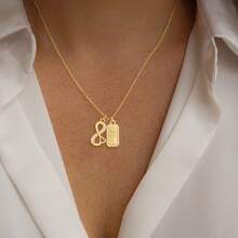 1pc Fashion Simple Rectangular Block Initial Infinity Symbol Pendants Golden Stainless Steel Chain Necklaces For Women - Yellow Gold - View 1