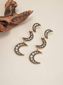 2pcs/Set Bohemian Geometric Rhinestone Hollow Crescent Moon Earrings, Elegant Luxurious Everyday Casual, Party, Date, Women's Holiday Versatile Charming Earring Gift - Earring - View 6