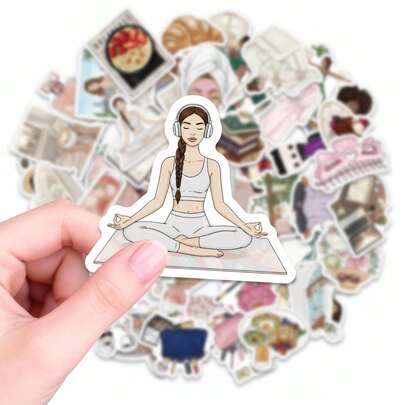 56张唯美少女贴纸套装 - 复古花卉、可爱字母和手账贴纸，适用于剪贴簿、手账、笔记本电脑、水瓶和DIY手工装饰