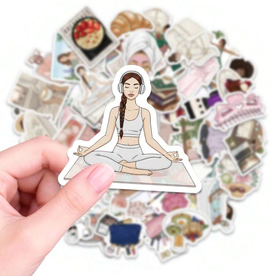 56张唯美少女贴纸套装 - 复古花卉、可爱字母和手账贴纸，适用于剪贴簿、手账、笔记本电脑、水瓶和DIY手工装饰 - 彩色 - 查看 1