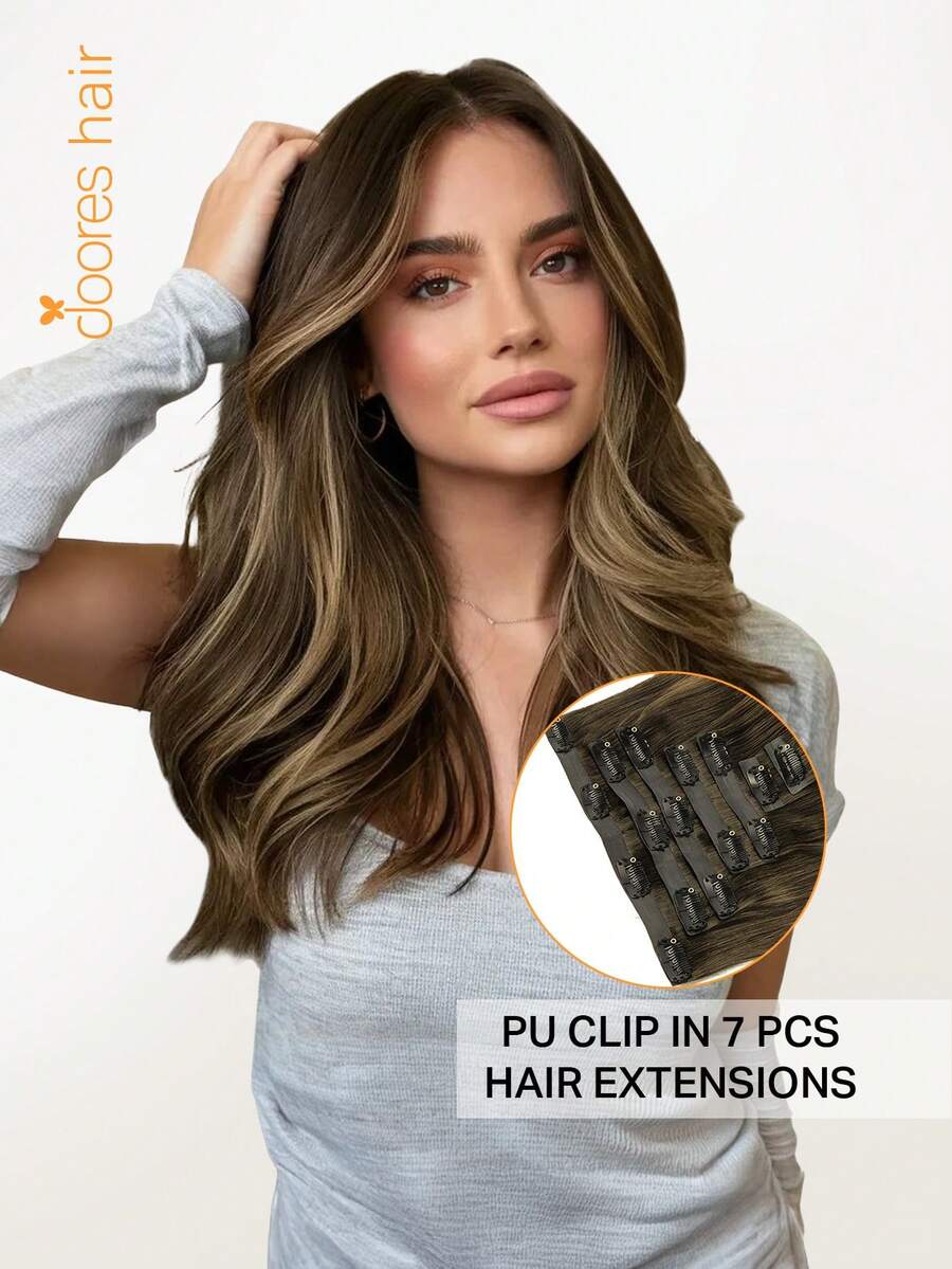 Bộ 7 kẹp tóc PU liền mạch DOORES 110g, tóc nối từ nâu sô cô la đến vàng mật ong, 100% tóc thật, vô hình và thoải mái, hòa quyện tự nhiên, nhẹ nhàng và thoải mái. Tóc nối cao cấp nguyên chất dành cho phụ nữ và bé gái, sử dụng hàng ngày, dễ đeo, tóc nối Remy quyến rũ, thanh lịch, thường ngày, trang phục dự tiệc, cosplay, trường học, thể thao, kỳ nghỉ, du lịch, lễ hội, dạ hội, cosplay ngoài trời.