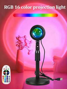 1个RGB日落灯,配有大遥控器,16色日落灯,爆款直播氛围灯,LED投影氛围灯,360°旋转,彩虹灯,日落投影灯,RGB日落灯,浪漫视觉氛围灯,USB投影仪,适用于摄影照明、装饰、自拍、直播、客厅卧室装饰、房间装饰、墙面装饰 - 投影-Ultra - 查看 3