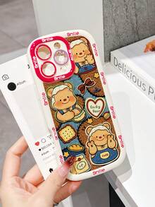 1pc Cute Bear Cookie Pattern Soft TPU Shockproof Phone Case, Cartoon Style Compatible With Apple Models - Multicolor - View 1