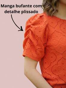 Plus Size Blouse In Textured Knit Fabric With Elasticated Princess Sleeves, Lightweight And Comfortable Fit, Body-Flattering Design. - 鮮豔的赤陶 - 查看 3