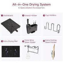 2 Tier Black Large Stainless Steel Dish Drainers Drying Rack For Kitchen Counter With Drainboard Rust Proof Metal Space Saving Modern Aesthetic Compact Plates Strainers With Extra Mat - 黑色 - 查看 6