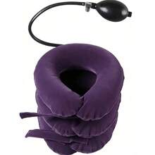 Almohada cervical de media pila, dispositivo de tracción cervical ajustable, camilla cervical inflable, soporte para cuello y hombros. - Morado - Ver 6
