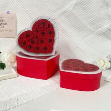 3Pcs Rose Theme Paper Heart-Shaped Gift Box Red-White Pattern Storage Box Ideal For Spring Romantic Gifting Scenarios Valentine's Day Birthday Wedding Confession Gifting - Multicolor - View 6