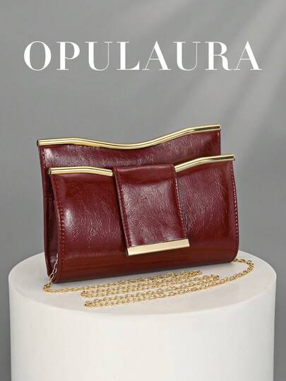 Ví cầm tay dự tiệc OpulAura dành cho nữ, 1 chiếc, chất liệu da PU màu đỏ tía - Túi xách nữ thanh lịch với dây đeo vai dạng xích, phù hợp cho cả những dịp thường ngày và trang trọng, túi đeo chéo dự tiệc | Ví cầm tay hiện đại | Túi có khóa từ tính