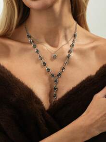 2pcs/Set Bohemian Style 3D Rose Pendant Necklace Set, Elegant Vintage Daily/Party Charm Metal Necklace Gift For Women - Necklace - View 8