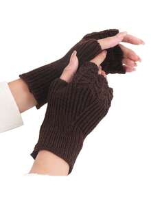 زوج من قفازات النساء بدون أصابع - بطراز الكلية - محبوكة من الأكريليك بنمط حراشف السمك - أكمام ذراع دافئة مرنة - قفازات نصف الأصابع الزخرفية للخارج - 100% أكريليك - لون أحادي - مناسبة للأيام العادية - نفس النمط بألوان متعددة - مشاهدة 13