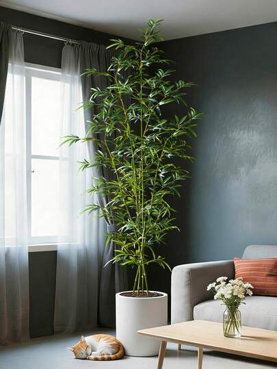160-195cm Large Fake Bamboo Tree Artificial Palm Plants Tropical Cycas Branch Plastic Bambusa Leaves Green Dracaena Faux Monstera For Home Garden Office Decor 1pc Without Pot