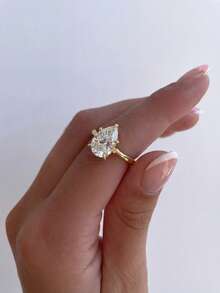 1枚经典优雅水滴形锆石925纯银戒指，迷人的复古欧美风格女士戒指，设计精美，是舞会、聚会和派对的完美之选，也是馈赠亲朋好友的精美珠宝礼物。 - 立體水滴 - 查看 3