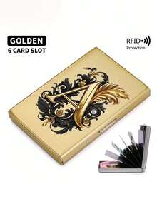 Premium Stainless Steel RFID Blocking Metal Letter A-Z Pattern Wallet For Men - Stylish Black Metallic Card Holder With Multi-Compartment Design, Perfect Father's Day Gift | Polished Finish & Silvery Tone, Women's Metal Card Case - Multicolor - View 5