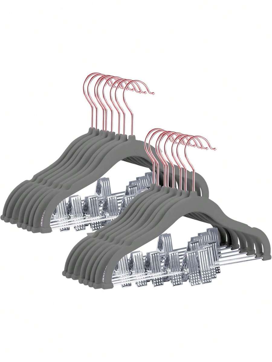 Hangers - 24 Pack Non-Slip Hangers With Clips, Heavy-Duty For Shirts, Pants, Skirts, Dresses, Jackets, Coats - Rose Gold Hooks,39830295 - 駝色 - 查看 1