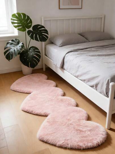 1 pieza Alfombra decorativa con triple corazón rosa, decoración de dormitorio esponjosa para el Día de San Valentín, alfombra pequeña, alfombra, decoración del hogar con amor, alfombra para sala de estar, alfombra para dormitorio, decoración del hogar para sala de estar, alfombra para exteriores, alfombra lavable