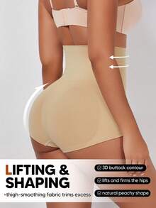 1pc Women's High Waist Shaping Shorts, Tummy Control Seamless Panty - Apricot - View 3