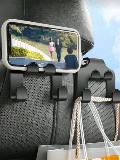 4pcs/2pcs/1pc Car Headrest Hooks, Universal Car Seat Headrest Hooks For Storage, Backseat Organizer, Car Interior Accessories Integrated Mobile Phone Holder Hooks, 4-Hook Design, Multi-Functional Storage Hooks, Suitable For Car Backseat