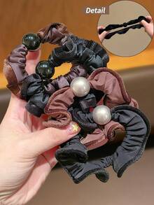 2条装女士优雅法式布艺发圈，多功能时尚发绳，可用于盘发、扎马尾、发圈、橡皮筋、发绳等。 - 彩色 - 查看 4