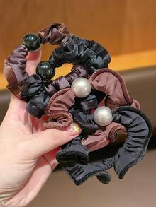 2条装女士优雅法式布艺发圈，多功能时尚发绳，可用于盘发、扎马尾、发圈、橡皮筋、发绳等。 - 彩色 - 查看 7