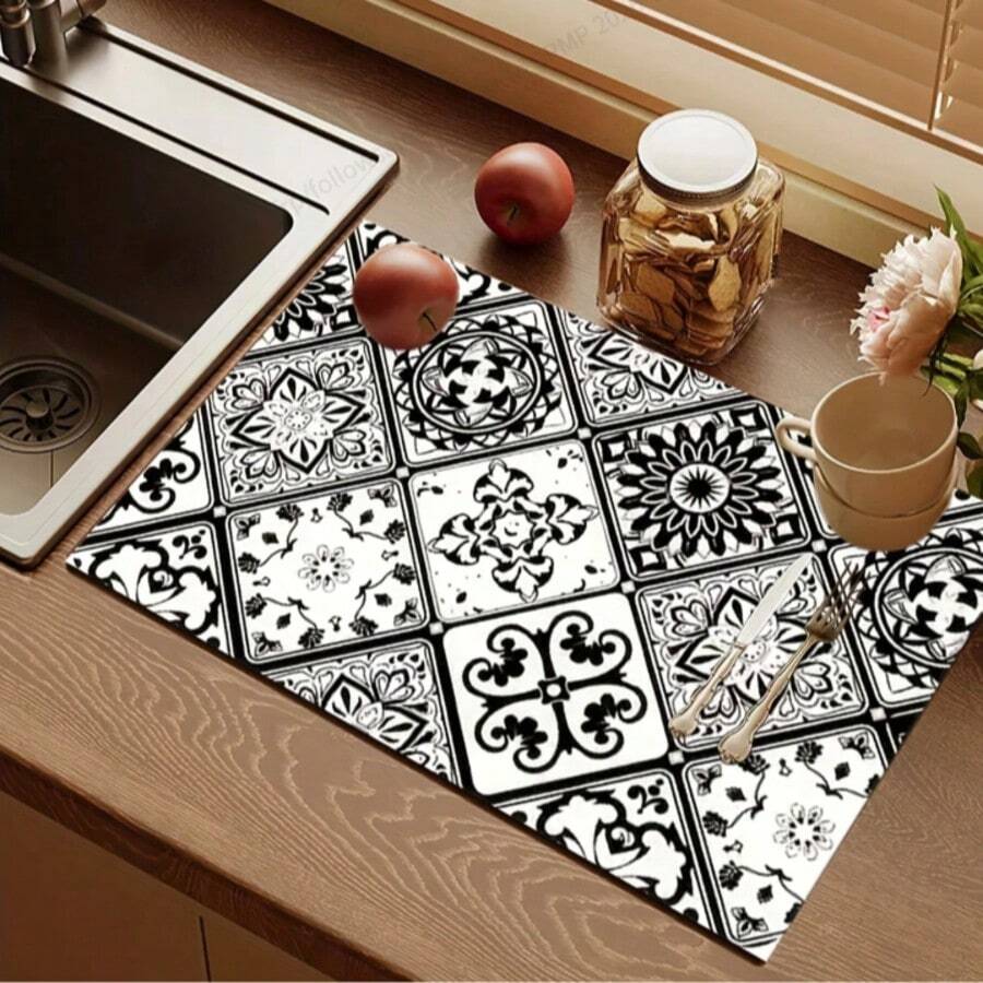 1pc Quick-Drying Silicone Dish Drying Mat - Non-Slip, Absorbent Pad For Dishes, Countertops And Coffee Makers, With Rubber Backing, Decorative Tableware Drainer Mat, Suitable For Home And Restaurant Use - Multicolor - View 1