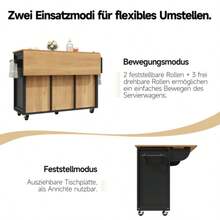 Kitchen Island, Kitchen Cabinet, Sideboard, 120x73(45)X93cm, Extendable Kitchen Trolley With Wheels, Towel Rail, Spice Rack, Adjustable Shelves, Two Doors, Four Drawers, White/Black