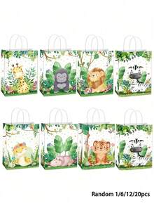 1/6/12/20 unidades de sacolas de lembrancinhas com estampa de animais da selva, com alças, para lembrancinhas de doces com tema de animais do zoológico, presentes para festas temáticas de selva, para casamentos e aniversários. - Multicolorido - Ver 11