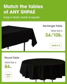 Plastic Table Cloth Disposable 4/8 Pack, 84'' Round Table Cloths, Party, Picnic, Wedding, Decorative Tablecloths, Round, White Plastic Cover, Leakproof & Sturdy, White - màu đen - Xem 9