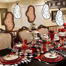 Soulchen 20 Pcs Wonderland Tea Party Decoration Hanging Banner Wonderland Abstract Distorted Clock Garland Decoration Background For Birthday Baby Shower Party Supplies - MàuH - Xem 5