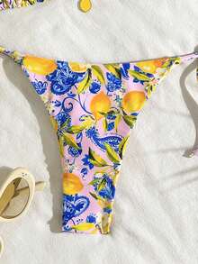 Bộ bikini gợi cảm buộc dây cổ, in hình chanh, dành cho nữ, thích hợp mặc đi biển mùa hè. - Màu Hồng baby - Xem 7