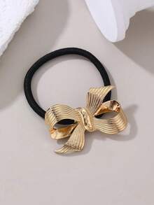 1pc/3pcs Women Metal Luxury Bow Hair Accessories Hair Scrunchies, Suitable For Summer Beach Vacation Matching Hair Ties Ponytail Holders Hair Elastics Hair Rope, Gold Head Piece, Hair Bobbles, Gifts Hair Ties, Hair Rubber Bands - Multicolor - View 4