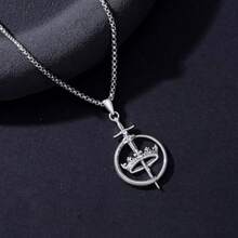 Collar espada gótica hombre plata diseño toro esqueleto serpiente colgante espada vikinga cruz amuleto - Collar con corona en D - Ver 5