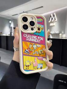 SpongeBob SquarePants 1个卡通创意海绵宝宝菠萝条纹拼接图案防震手机壳，兼容三星/兼容 17/16/15/14/13/12/11 Pro Max/12 Pro/14 Plus等。 - 彩色 - 查看 1