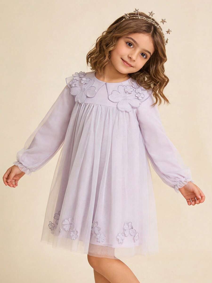 Balabala 2025 New Girls Tulle Dress, High Waist A-Line Princess Style - Purple - View 1