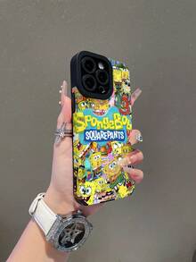 1 pieza Funda protectora de teléfono con patrón de rayas verticales y letra de diseño de dibujos animados Creative SpongeBob de pantalla completa, compatible con Samsung/Apple 17/16/15/14/13/12/11Pro Max/12Pro/14Plus y otros modelos - Multicolor - Ver 4