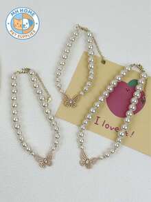 1件蝴蝶水钻猫咪项链，高贵精致的宠物项链，优雅吊坠狗狗项链，手工串珠宠物项圈，欧美猫狗项圈，猫狗饰品，宠物服装装饰，狗狗小猫项圈，宠物项圈，小猫项圈，卡通猫项圈，宠物礼物，拍照道具，可爱宠物项链，狗狗项链，小狗项链，狗狗项链 - 白色 - 查看 11