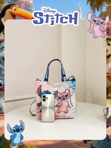 Disney Officially Licensed 1 Pc Lilo & Stitch Printed Teen's Book Bag,Candy BagLunch Bag Mischievous Stitch Student's Cute Cartoon Handheld Bag For Daily Use, Casual Canvas Shoulder Bag For Easy Carry – For Students/College/University StudentsTeenagers/Teens/Young Adults/Zoomers For Daily/Shopping/ Valentine's Day - Multicolor - View 5