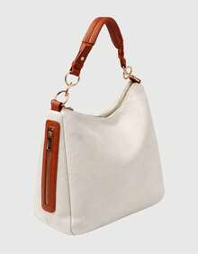 Women's Large Hobo Bag With Modern Finish And Ring Detail - 米色 - 查看 8