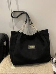 时尚条纹手提包 - 女士大容量单肩包 - 拉链托特包，日常使用 - 简约链条单肩托特包，适合青少年女孩、大学生、职场新人及白领，完美适用于办公室、工作、商务、通勤等场合，是女士最佳工作包之选。 - 黑色 - 查看 11