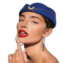 1 件复古 20 世纪 60 年代空姐帽 - 经典空姐帽，弧形帽檐和光滑的圆形帽顶，结构化设计，蓝色、红色、黑色、粉色、白色可选 - 优雅的航空主题派对装或休闲装，时尚女士无羽毛帽子，百搭复古别致配饰，采用光滑面料制成，具有经典航空美学 - 彩色 - 查看 18