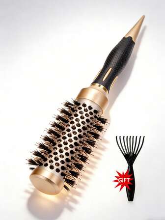 Juego de peines cerámicos redondos dorados resistentes a altas temperaturas, que incluye [Nombre de producto específico - Probablemente una marca], adecuado para dar volumen, rizar y alisar el cabello, herramientas de peinado y cuidado del cabello profesionales, portátiles y amigables para el viaje de las mujeres, suaves con el cabello.