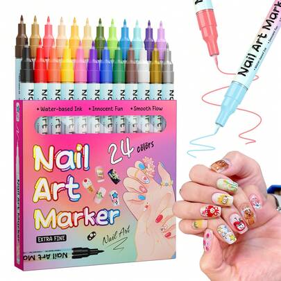 4/12/24pcs Fine Tip Nail Art Markers, Nail Art Pen Set, Nail Dotting Pens. Suitable For Abstract Lines, Floral Patterns, Vibrant Colors - DIY Nail Art Tools, Professional Nail Art, Children's Art Learning, Smooth Application, Home Manicure And Nail Salons, Perfect Gift For Valentine's Day & Mother's Day